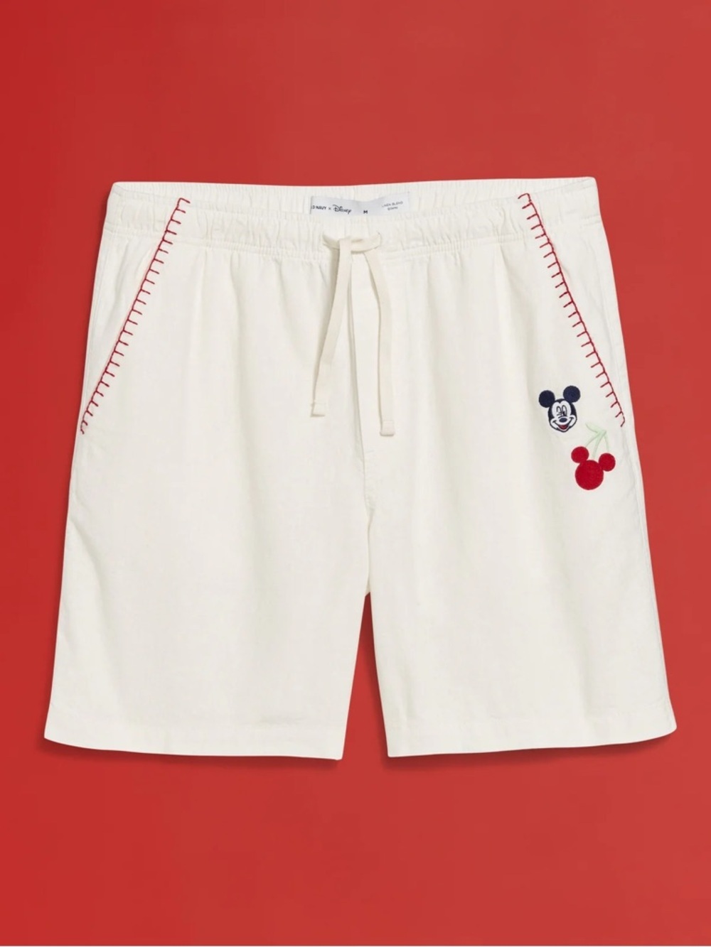 Old Navy x Disney Mickey Mouse Linen Blend Shorts Sea Salt XL Embroidered 2025